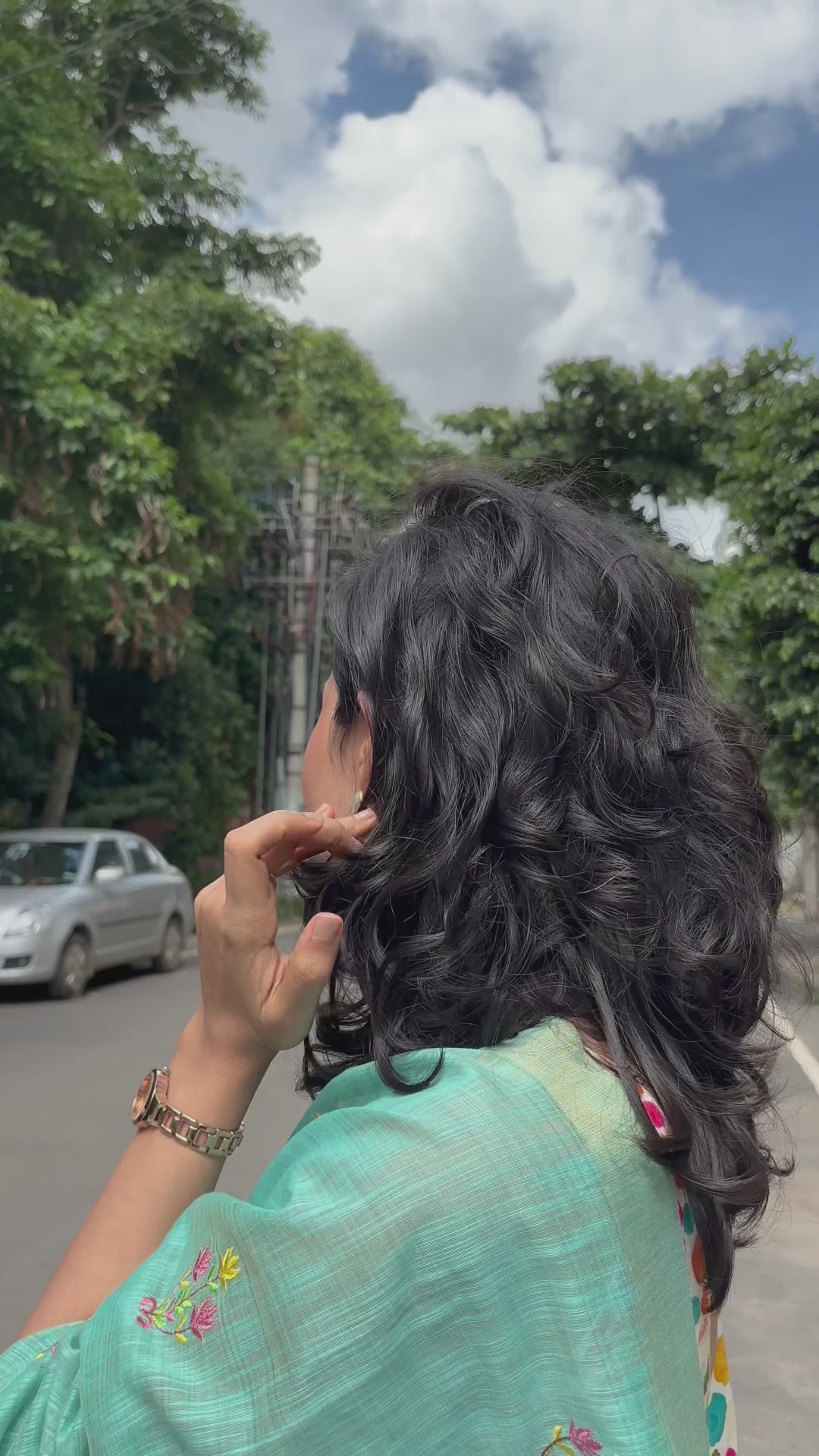 Woman in blue saree